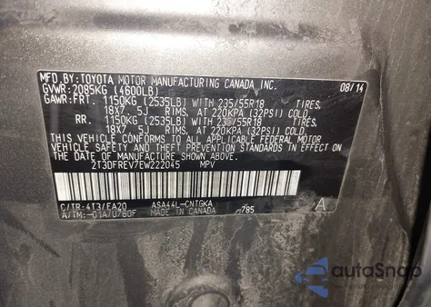 2014 Toyota Rav4 Limited from USA, damaged, VIN 2T3DFREV7EW222045